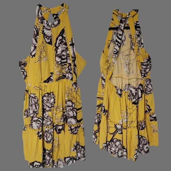 JAASE Golden Lilly Sun Dress‎ Sz M Yellow Floral Open Back Boho Summer - Picture 2 of 7